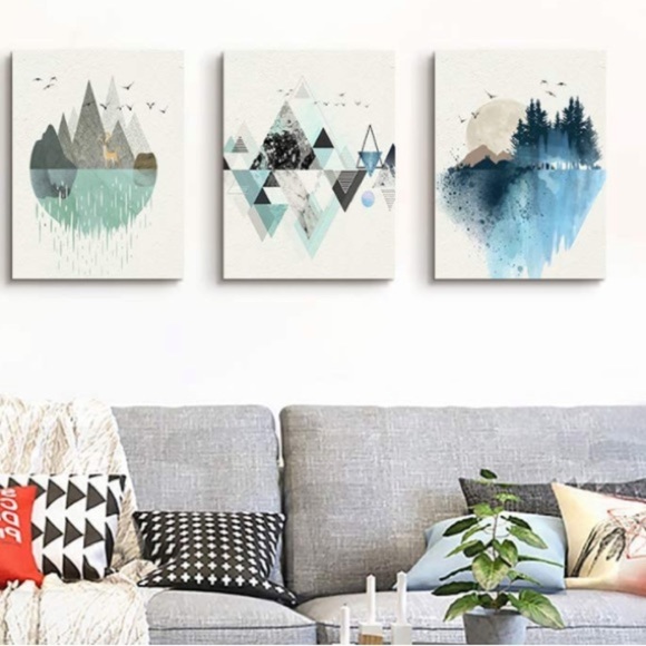 BNIB Boho Wall Art Abstract Mountains Daytime Canvas Prints 12x16” 3 Panel - Picture 2 of 11